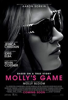 Official theatrical poster for Molly's Game (2017), starring Jessica Chastain and Idris Elba