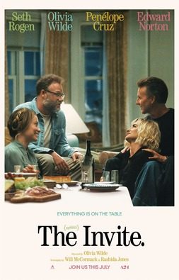 Official poster for The Invite (2026), starring Seth Rogen, Olivia Wilde, Penélope Cruz and Edward Norton